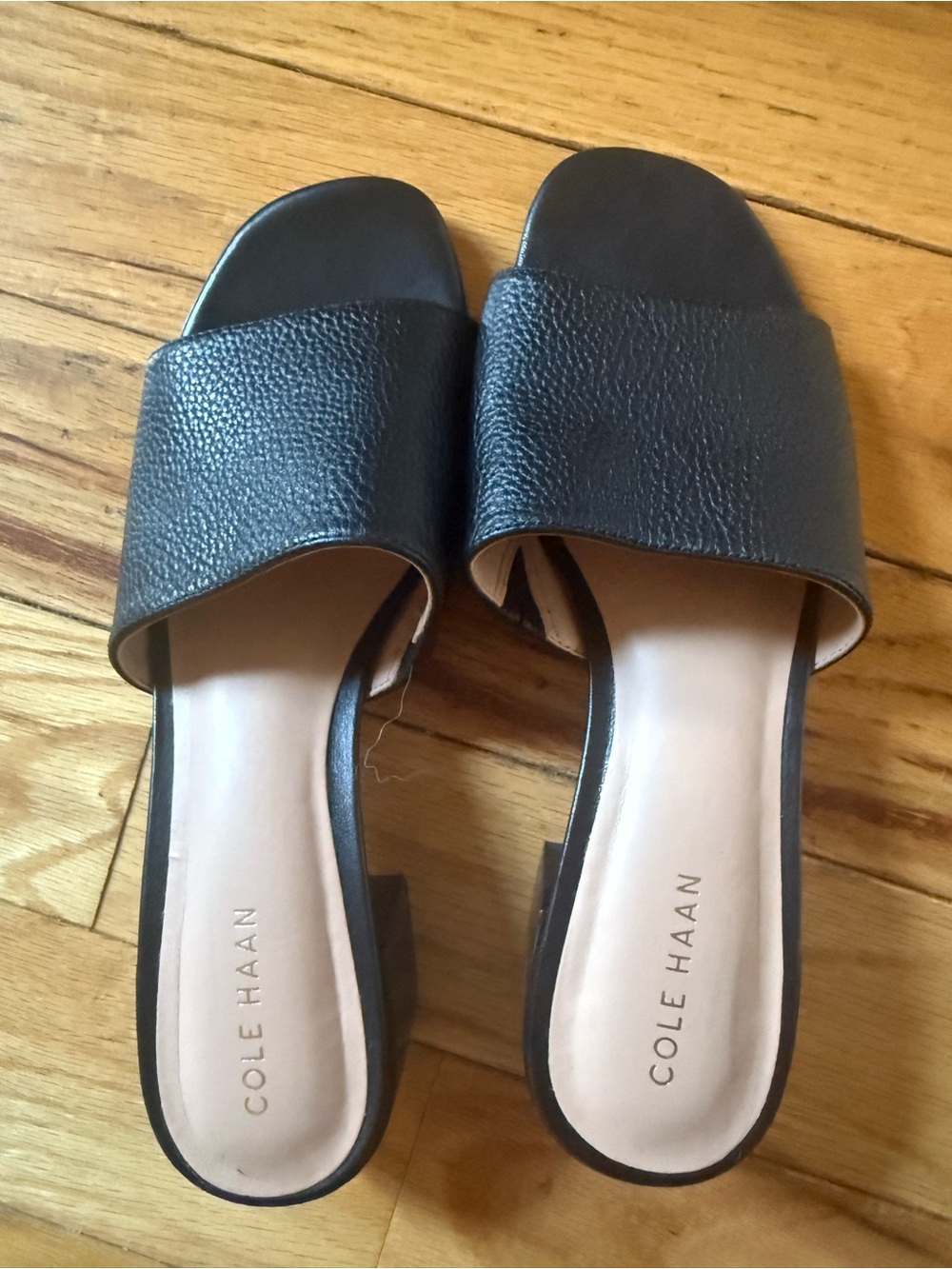 Cole Haan Black Textured Leather Slide Mules